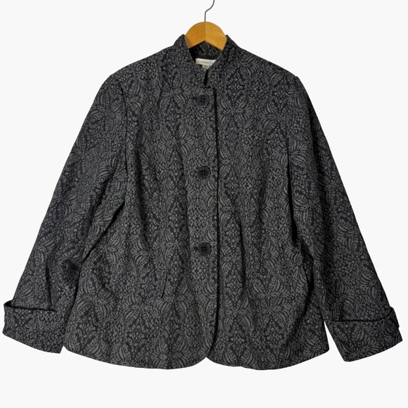 Coldwater Creek Jackets & Blazers - Coldwater Creek Black Gray Lace Pattern Button Front Blazer Jacket Size 20‎